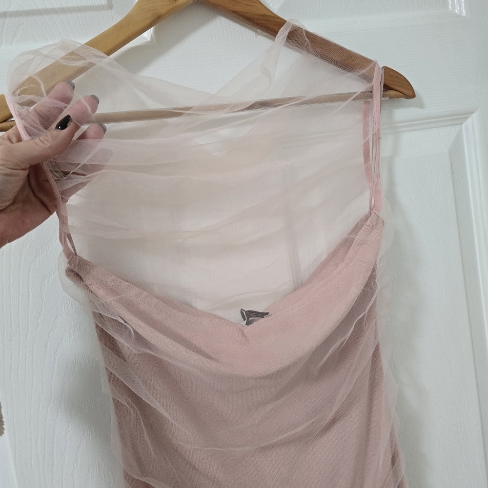 Zara Pink Mesh Bodycon Midi Dress New Size L - Picture 3 of 8